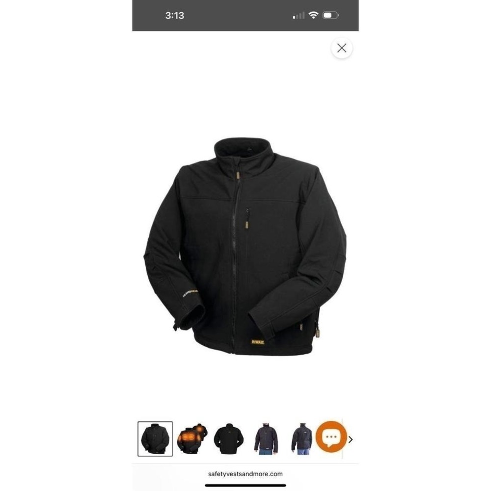 DEWALT Black Heated Work Jacket with 3 Heat Zones and NO Battery